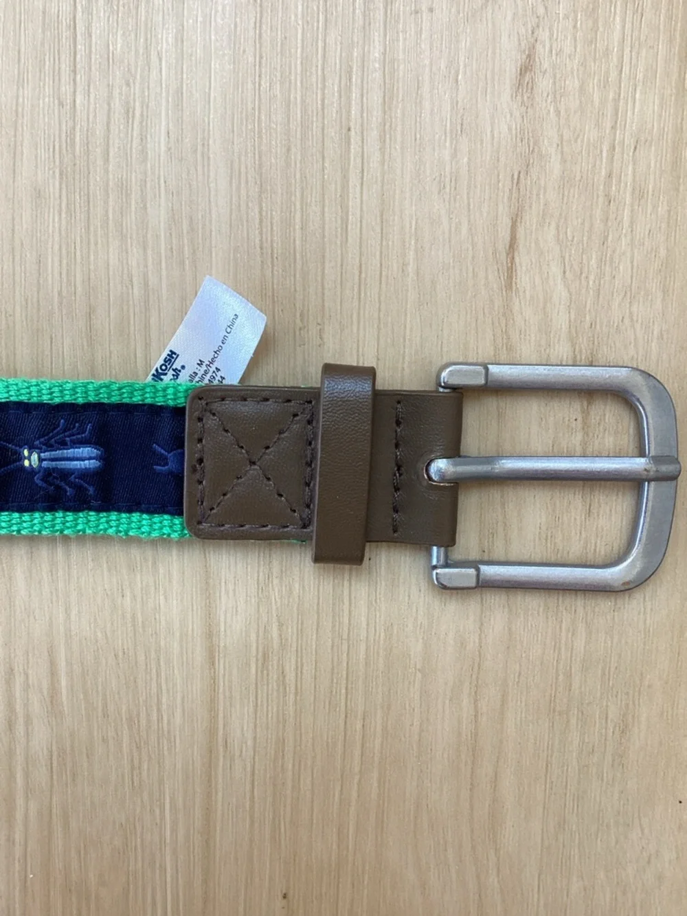 OshKosh Child Navy & Bright Green Embroidered Bug Canvas Belt Medium